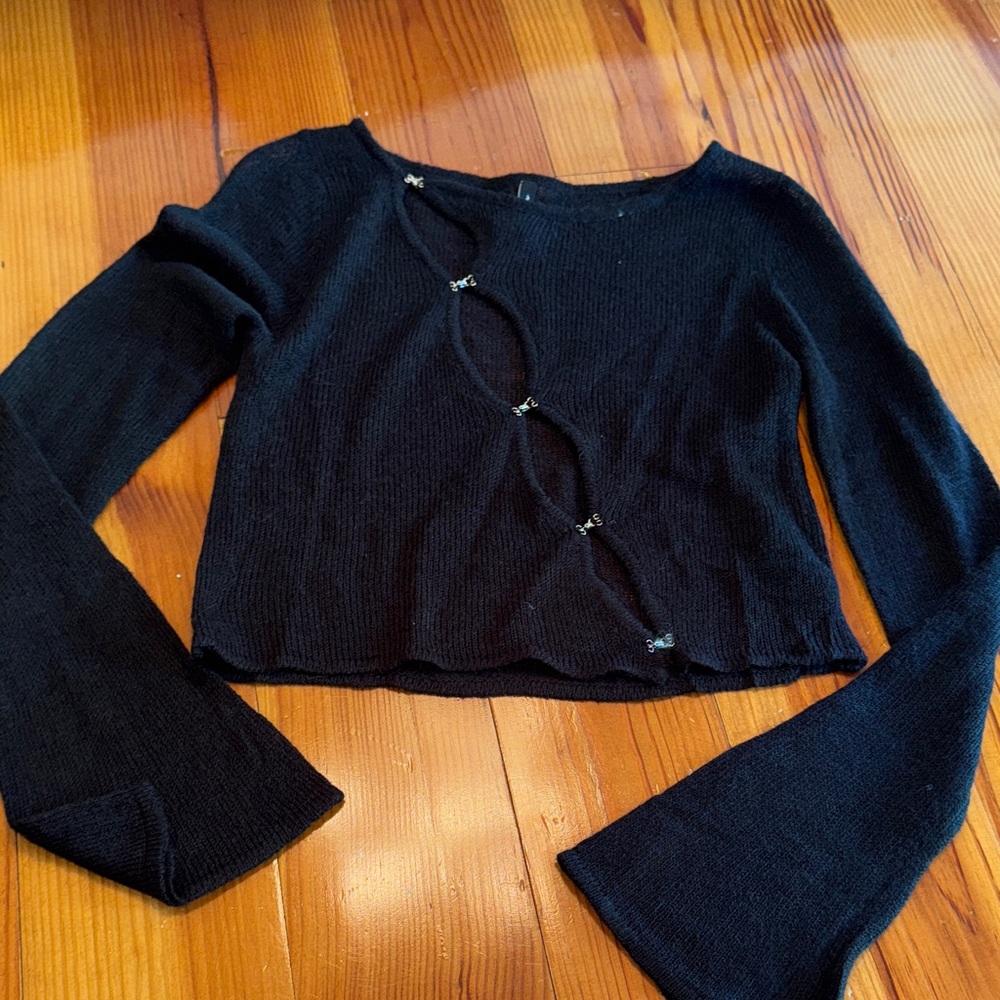 Black Knit Sweater with Unique Button Design